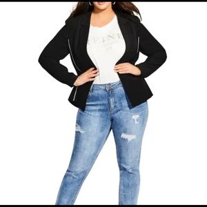 NWT City Chic White Side Piping Black Blazer Size XL